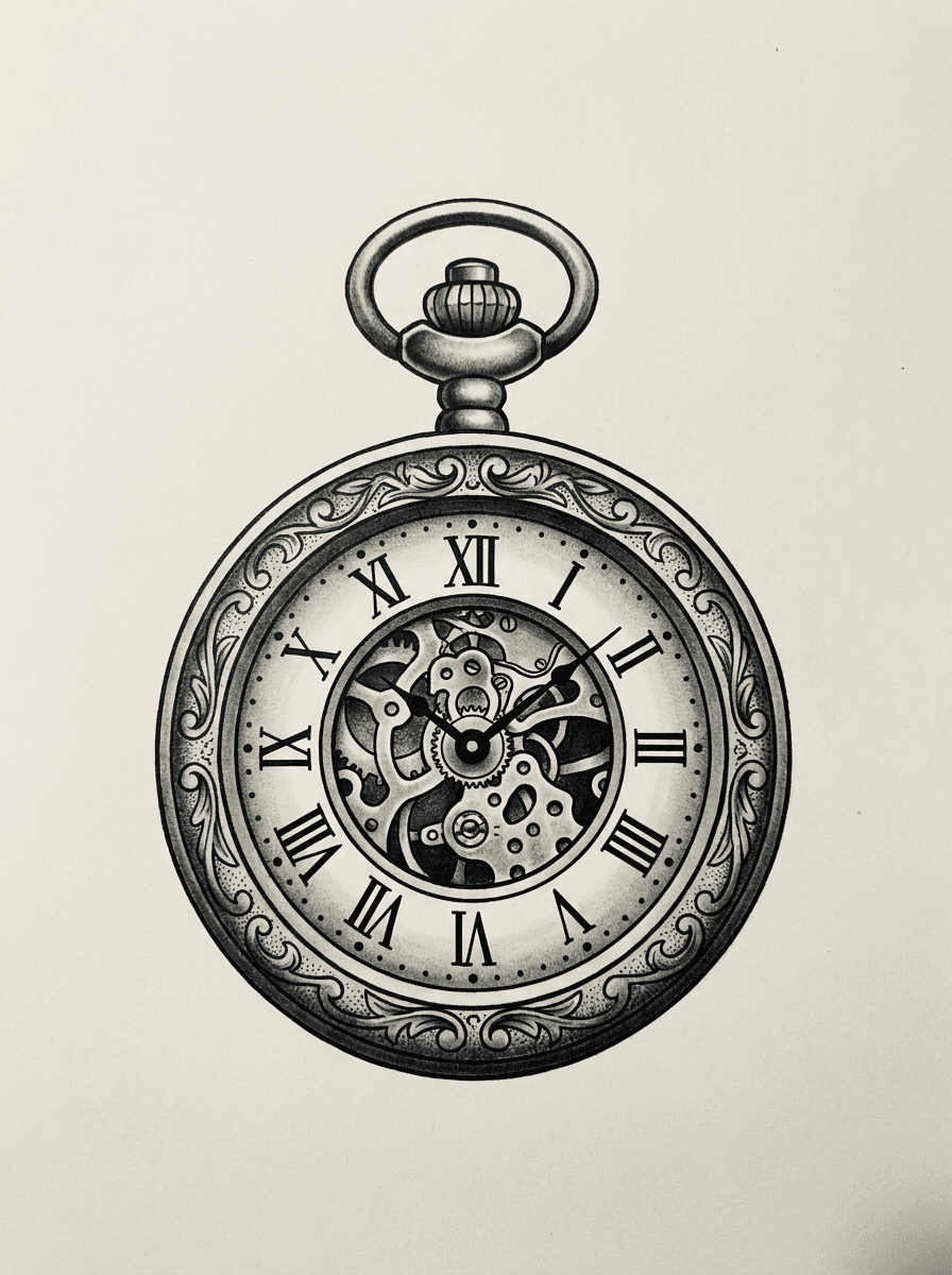 Clock tattoo design