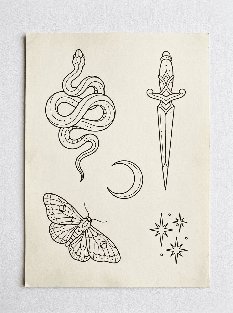 Patchwork tattoo design example generated with InkOnce